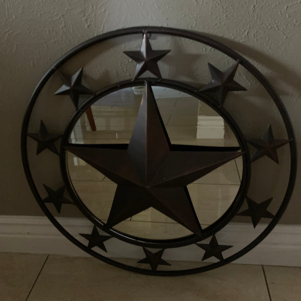 24" MULTI STAR WITH MIRROR METAL ART WESTERN HOME WALL DECOR RUSTIC BROWN NEW HANDMADE
