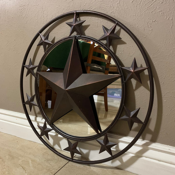 24" MULTI STAR WITH MIRROR METAL ART WESTERN HOME WALL DECOR RUSTIC BROWN NEW HANDMADE