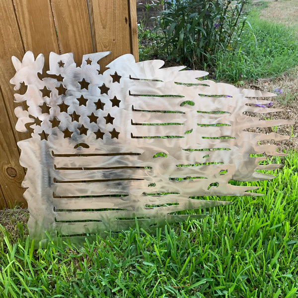 TATTERED USA AMERICAN FLAG RAW METAL LASERCUT HANDMADE WESTERN HOME DECOR BRAND NEW