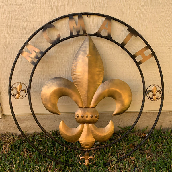 FORD STYLE YOUR CUSTOM NAME FLEUR DE LIS METAL TWISTED ROPE RING SIGN WALL ART WESTERN HOME DECOR HANDMADE 24", 32", 36"