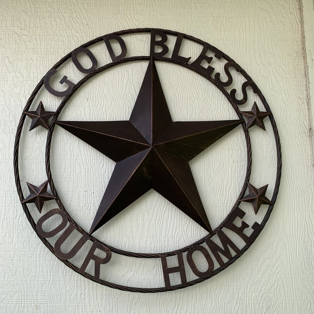 GOD BLESS OUR HOME 18",24",32",36" BARN STAR METAL LONE STAR TWISTED RING WESTERN HOME DECOR HANDMADE NEW #EH11002