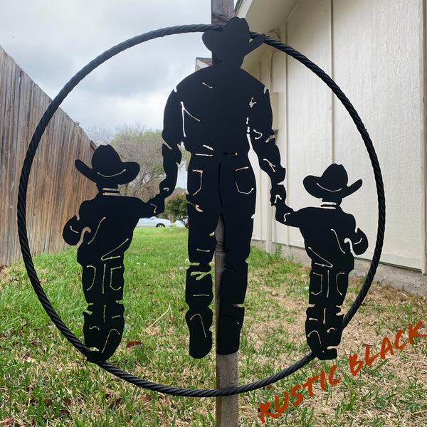 24" FATHER & 2 SON LASER CUT METAL WALL ART CUSTOM VINTAGE CRAFT RUSTIC BLACK HAND MADE
