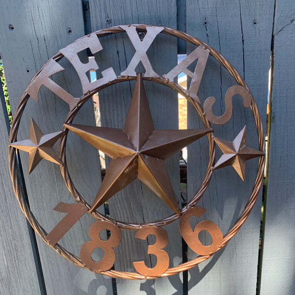 16", 20", 24", 32" TEXAS 1836 HAMMERED COPPER  BARN STAR METAL WALL WESTERN HOME DECOR RED WHITE BLUE ART