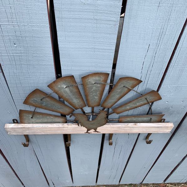 24" GALVANIZED HALF WINDMILL WESTERN KEY HOLDER HOOK WALL ART METAL WESTERN HOME DECOR NEW