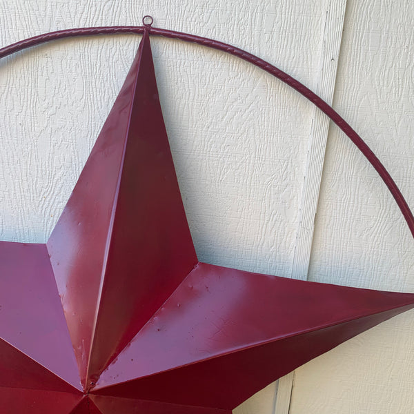 24",32",36" CRANBERRY RED STAR BARN METAL LONESTAR TWISTED ROPE RING WALL ART WESTERN HOME DECOR BRAND NEW