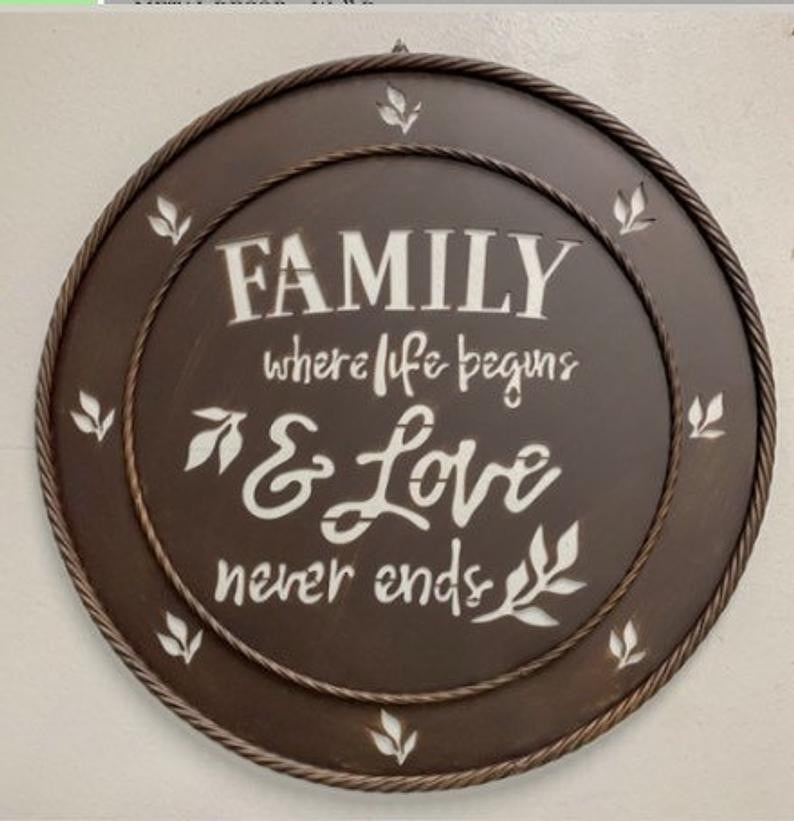 23" FAMILY & LOVE LASER CUT METAL WALL ART CUSTOM VINTAGE CRAFT RUSTIC BRONZE COPPER HAND MADE