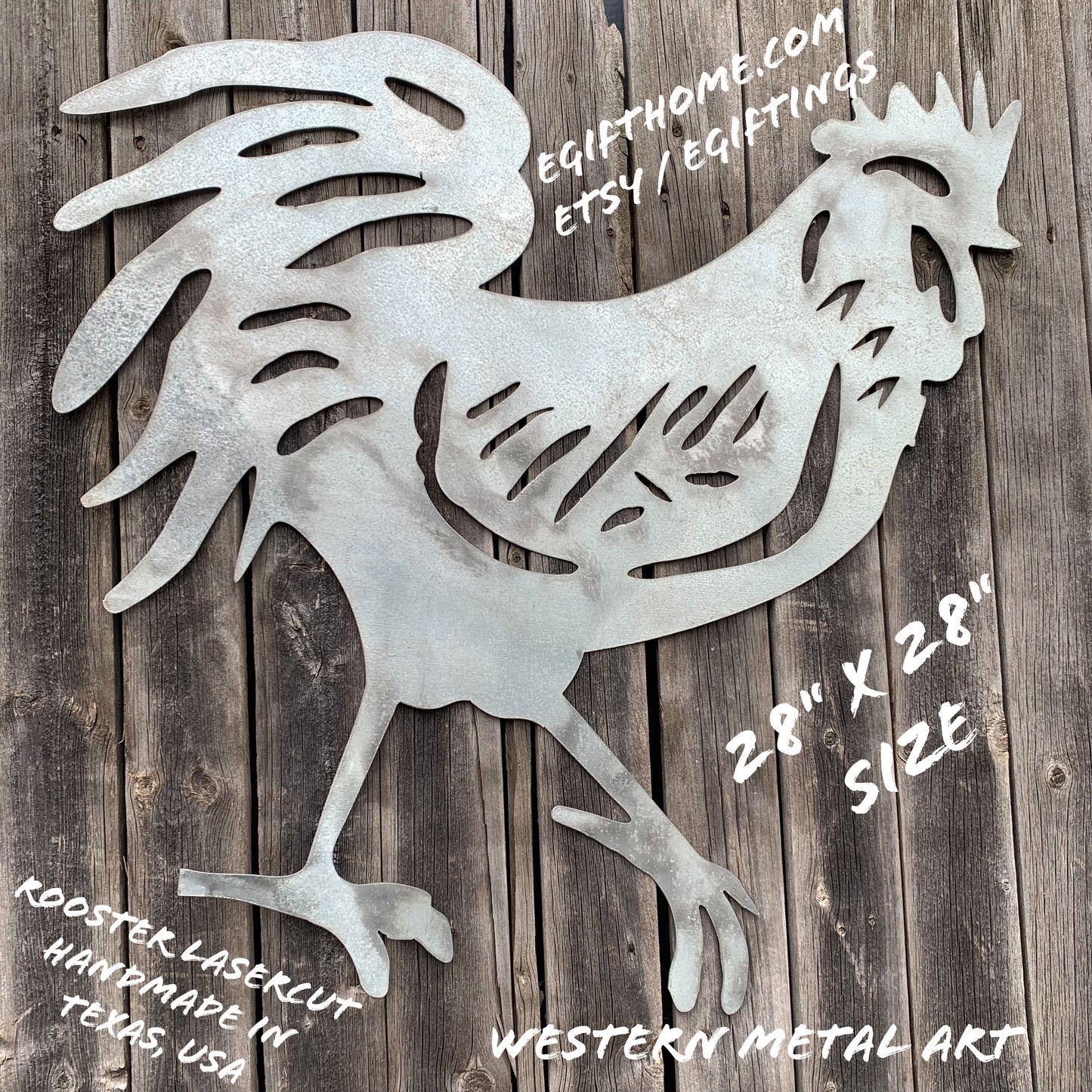 28" X 28" CUSTOM ROOSTER LASERCUT ART WITH RING DESIGN WESTERN METAL ANIMAL ART HOME WALL DECOR BRAND NEW