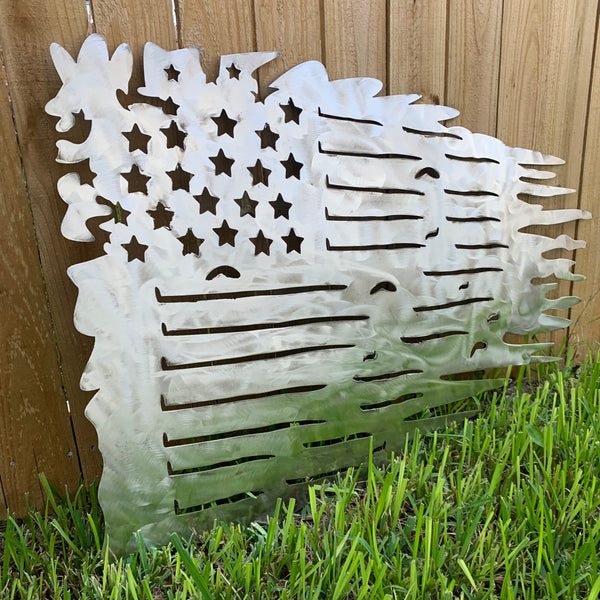 TATTERED USA AMERICAN FLAG RAW METAL LASERCUT HANDMADE WESTERN HOME DECOR BRAND NEW