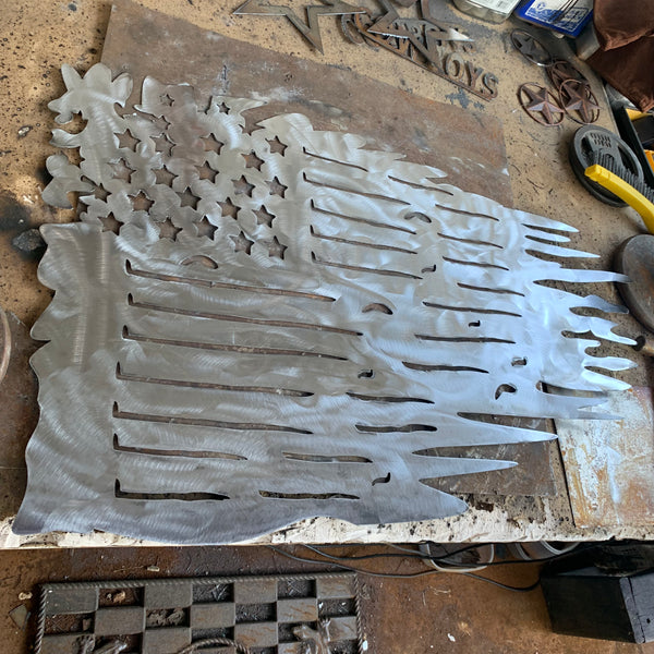 TATTERED USA AMERICAN FLAG RAW METAL LASERCUT HANDMADE WESTERN HOME DECOR BRAND NEW