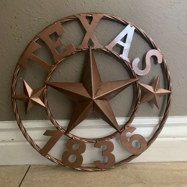 16", 20", 24", 32" TEXAS 1836 HAMMERED COPPER  BARN STAR METAL WALL WESTERN HOME DECOR RED WHITE BLUE ART