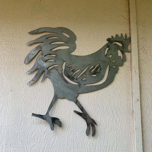 28"  X 28" CUSTOM ROOSTER LASERCUT ART WITH RING DESIGN WESTERN METAL ANIMAL ART HOME WALL DECOR BRAND NEW