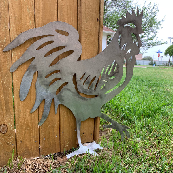 28"  X 28" CUSTOM ROOSTER LASERCUT ART WITH RING DESIGN WESTERN METAL ANIMAL ART HOME WALL DECOR BRAND NEW