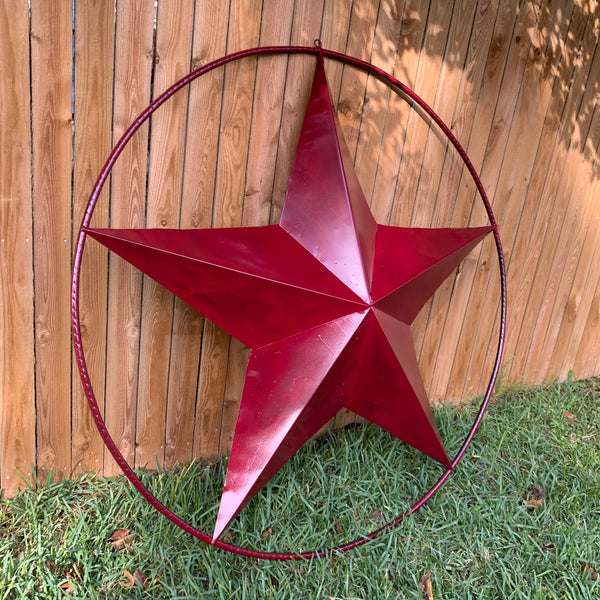 24",32",36" CRANBERRY RED STAR BARN METAL LONESTAR TWISTED ROPE RING WALL ART WESTERN HOME DECOR BRAND NEW
