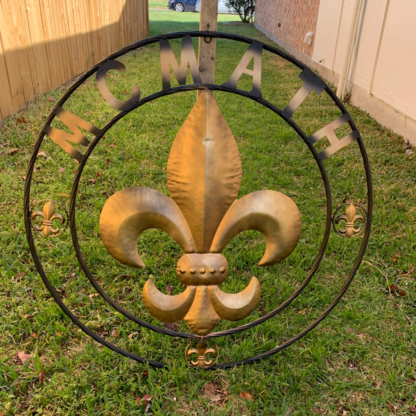 FORD STYLE YOUR CUSTOM NAME FLEUR DE LIS METAL TWISTED ROPE RING SIGN WALL ART WESTERN HOME DECOR HANDMADE 24", 32", 36"