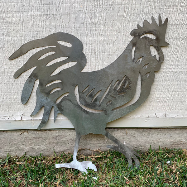 28"  X 28" CUSTOM ROOSTER LASERCUT ART WITH RING DESIGN WESTERN METAL ANIMAL ART HOME WALL DECOR BRAND NEW
