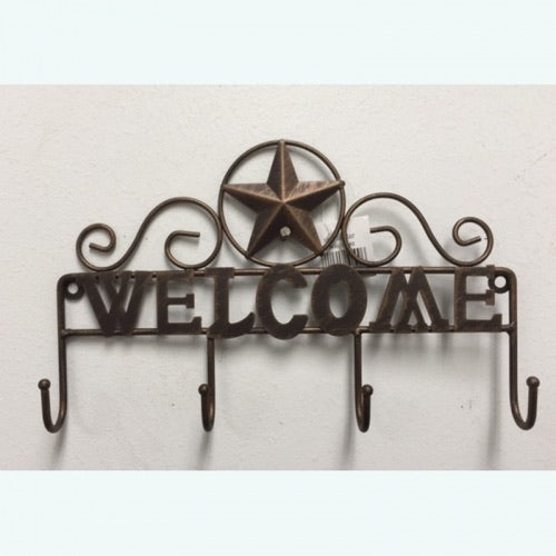 10"x7" WELCOME STAR KEY HOLDER HOOK WALL ART METAL WESTERN HOME DECOR NEW