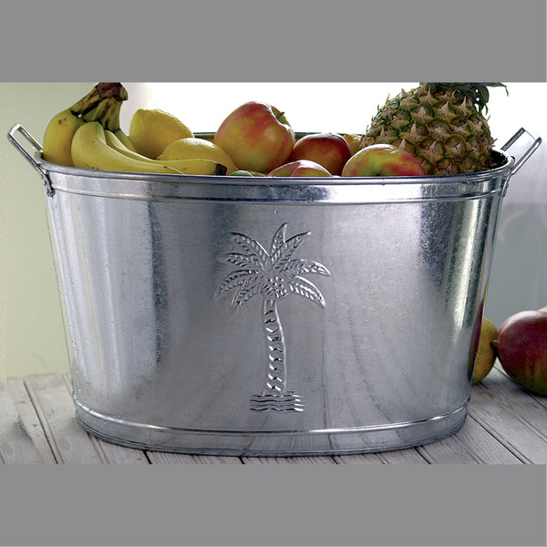 18" GALV. PALM TREE OVAL TUB BUCKET HOME DECOR WESTERN HOME DECOR NEW #EH12492