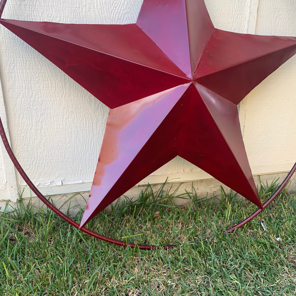 24",32",36" CRANBERRY RED STAR BARN METAL LONESTAR TWISTED ROPE RING WALL ART WESTERN HOME DECOR BRAND NEW