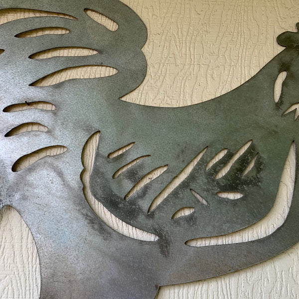 28"  X 28" CUSTOM ROOSTER LASERCUT ART WITH RING DESIGN WESTERN METAL ANIMAL ART HOME WALL DECOR BRAND NEW