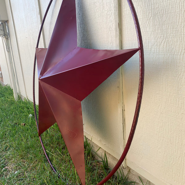 24",32",36" CRANBERRY RED STAR BARN METAL LONESTAR TWISTED ROPE RING WALL ART WESTERN HOME DECOR BRAND NEW