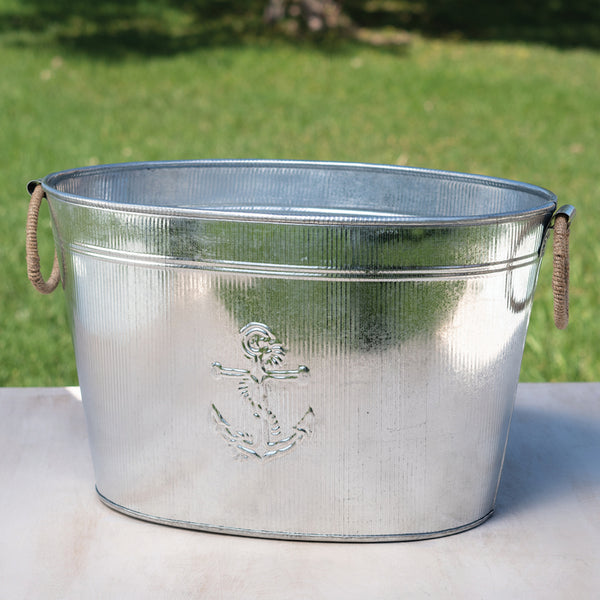 18" GALV. JUTE HANDLE ANCHOR METAL TUB BUCKET WESTERN HOME DECOR NEW