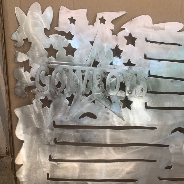 TATTERED DALLAS COWBOYS FLAG RAW METAL LASERCUT HANDMADE WESTERN HOME DECOR BRAND NEW