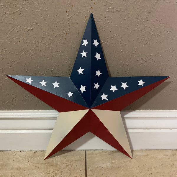 12",16",24",30",36" USA AMERICAN FLAG STAR RED WHITE & BLUE METAL BARN STAR METAL WALL ART HANDMADE