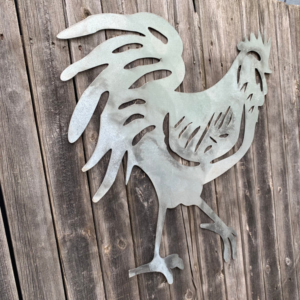 28"  X 28" CUSTOM ROOSTER LASERCUT ART WITH RING DESIGN WESTERN METAL ANIMAL ART HOME WALL DECOR BRAND NEW