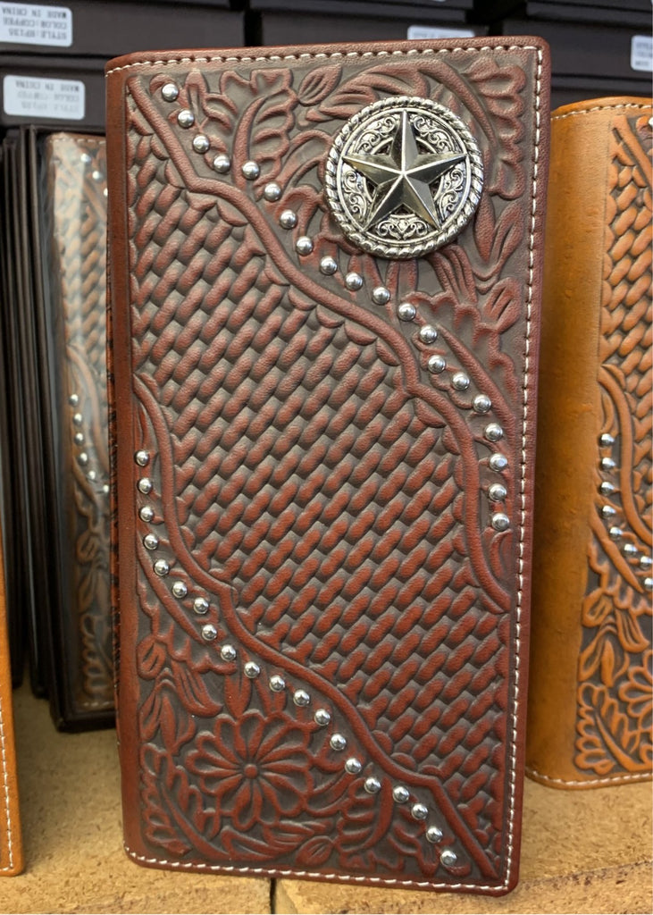 GENUINE LEATHER WESTERN CHECKBOOK MEN'S WALLET WESTERN FASHION