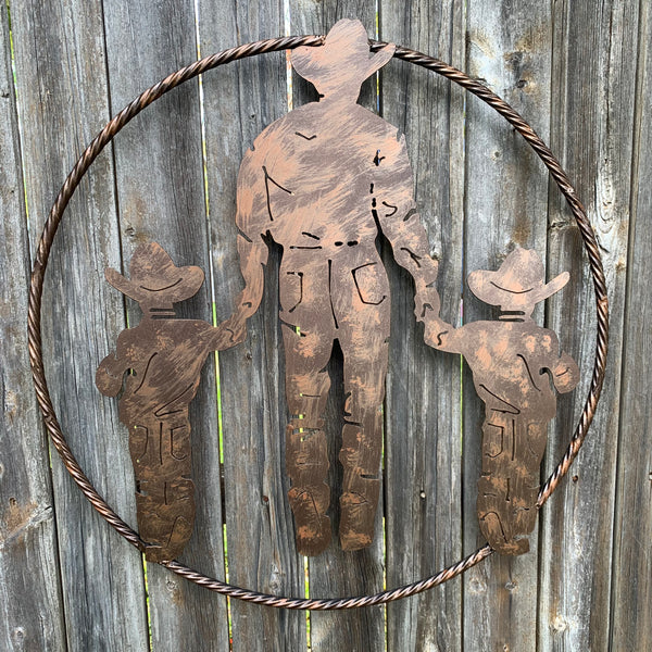 18",24" FATHER & 2 SON LASER CUT METAL WALL ART CUSTOM VINTAGE CRAFT RUSTIC BRONZE COPPER HAND MADE