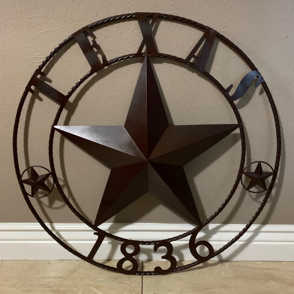16",24", 32", 36" RUSTIC BROWN TEXAS 1836 BARN STAR METAL ART WESTERN HOME DECOR VINTAGE RUSTIC DARK BROWN NEW