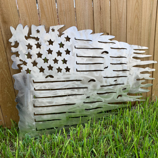 TATTERED USA AMERICAN FLAG RAW METAL LASERCUT HANDMADE WESTERN HOME DECOR BRAND NEW