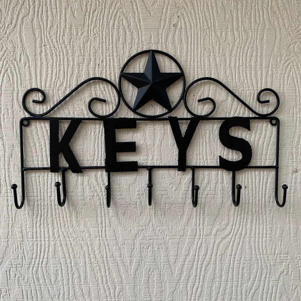16"x10" LONESTAR KEYS HOLDER METAL HOOKS HANDMADE USA WALL ART METAL WESTERN HOME DECOR NEW BLACK
