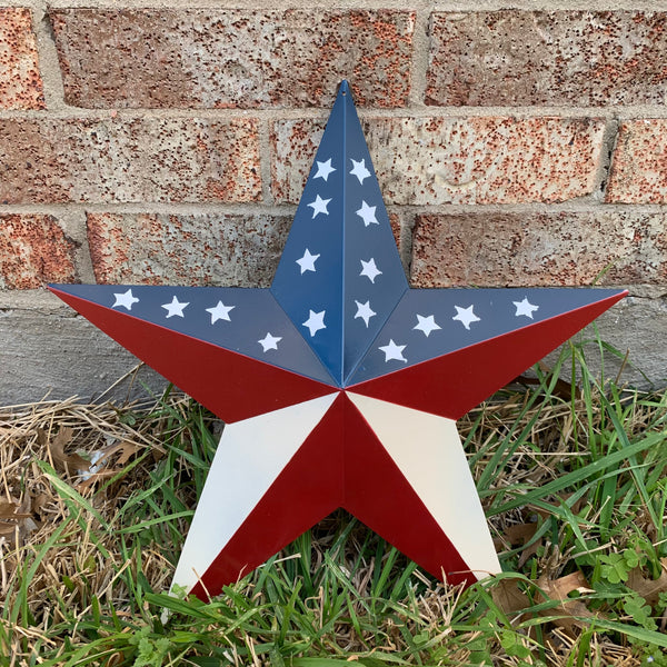 12",16",24",30",36" USA AMERICAN FLAG STAR RED WHITE & BLUE METAL BARN STAR METAL WALL ART HANDMADE