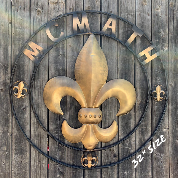 FORD STYLE YOUR CUSTOM NAME FLEUR DE LIS METAL TWISTED ROPE RING SIGN WALL ART WESTERN HOME DECOR HANDMADE 24", 32", 36"