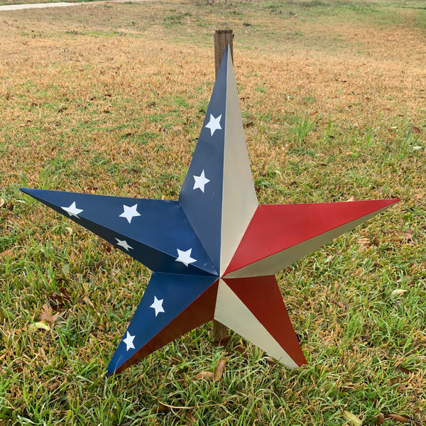 12",16",24",30",36" USA AMERICAN FLAG STAR STYLE #1 RED WHITE & BLUE METAL BARN STAR WALL ART HANDMADE STYLE# 1