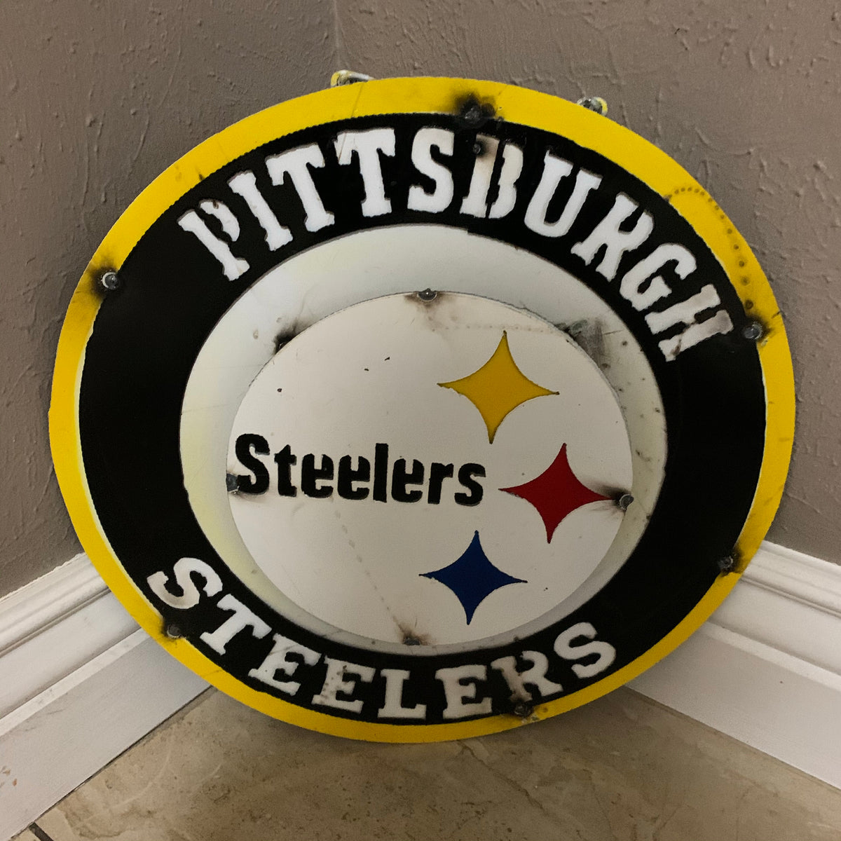 15" PITTSBURGH DISC CUSTOM METAL VINTAGE CRAFT TEAM SPORTS SIGN WESTERN HOME DECOR HANDMADE