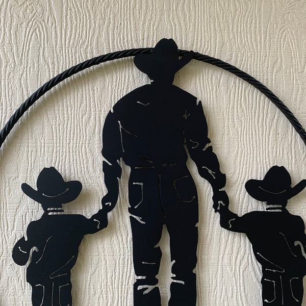 24" FATHER & 2 SON LASER CUT METAL WALL ART CUSTOM VINTAGE CRAFT RUSTIC BLACK HAND MADE