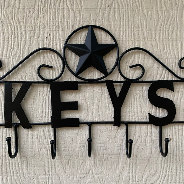 16"x10" LONESTAR KEYS HOLDER METAL HOOKS HANDMADE USA WALL ART METAL WESTERN HOME DECOR NEW BLACK