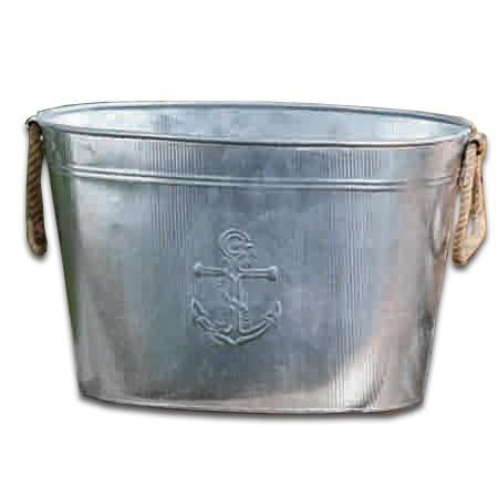 18" GALV. JUTE HANDLE ANCHOR METAL TUB BUCKET WESTERN HOME DECOR NEW