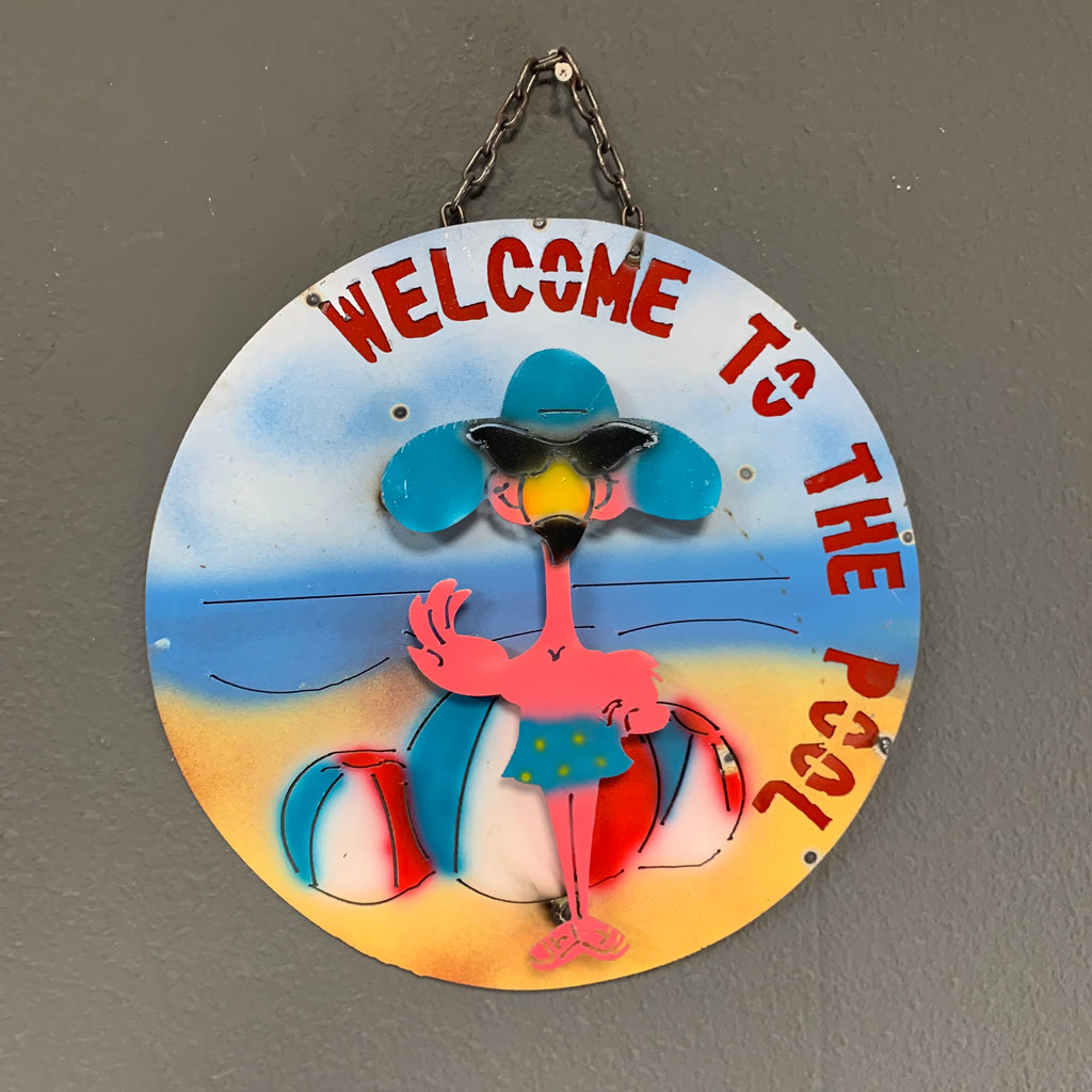15" WELCOME TO THE POOL METAL SIGN WALL DISC ART WESTERN HOME DECOR BRAND NEW
