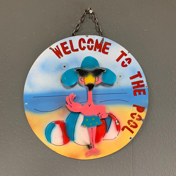 15" WELCOME TO THE POOL METAL SIGN WALL DISC ART WESTERN HOME DECOR BRAND NEW