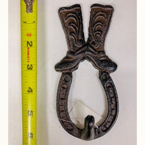 6" BOOT HOOK CAST IRON WALL ART METAL WESTERN HOME DECOR NEW
