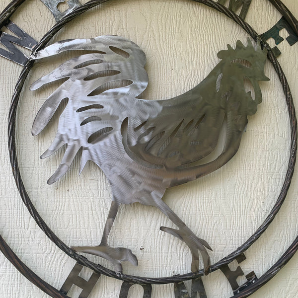 YOUR CUSTOM NAME ROOSTER LASERCUT RAW METAL ART WITH RING DESIGN WESTERN METAL ANIMAL ART HOME WALL DECOR BRAND NEW