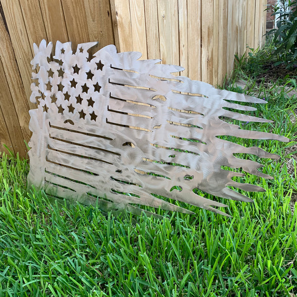 TATTERED USA AMERICAN FLAG RAW METAL LASERCUT HANDMADE WESTERN HOME DECOR BRAND NEW