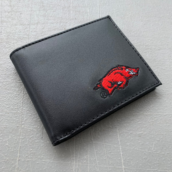 5" ARKANSAS RAZORBACKS CUSTOM LEATHER WALLET BIFOLD STYLE NEW-- FREE SHIPPING