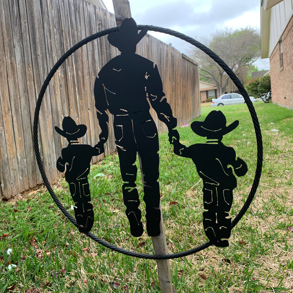 24" FATHER & 2 SON LASER CUT METAL WALL ART CUSTOM VINTAGE CRAFT RUSTIC BLACK HAND MADE