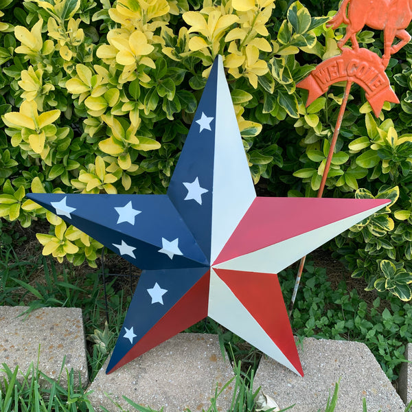 12",16",24",30",36" USA AMERICAN FLAG STAR STYLE #1 RED WHITE & BLUE METAL BARN STAR WALL ART HANDMADE STYLE# 1