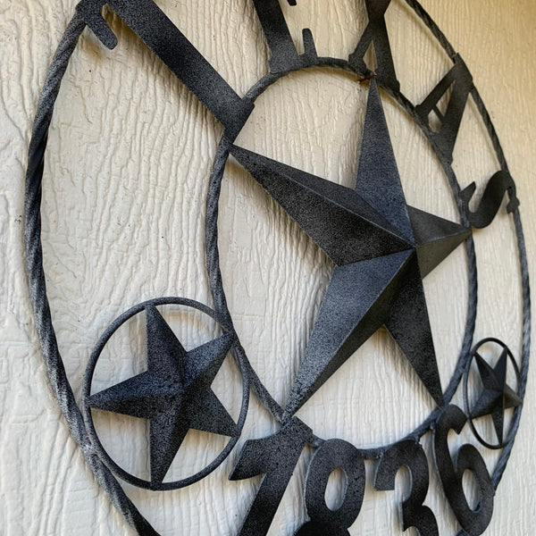 20" DISTRESSED BLACK TEXAS 1836 BARN LONE STAR TWO TONE METAL ART WESTERN HOME DECOR VINTAGE RUSTIC DARK BRONZE NEW