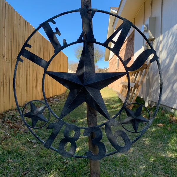 20" DISTRESSED BLACK TEXAS 1836 BARN LONE STAR TWO TONE METAL ART WESTERN HOME DECOR VINTAGE RUSTIC DARK BRONZE NEW